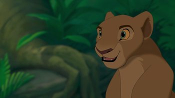 Movie still from “The Lion King” (1994), directed by Rob Minkoff – A lion cub's face in the jungle; Close Up shot, Low angle