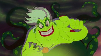 Movie still from “The Little Mermaid” (1989), directed by John Musker – A character from the little mermaid; Medium shot, Low angle