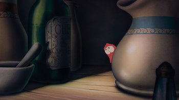 Movie still from “The Little Mermaid” (1989), directed by John Musker – An image of an object on the counter; Extreme Close Up shot, High angle