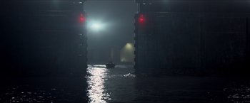 Movie still from “The Man from U.N.C.L.E.” (2015), directed by Guy Ritchie – A boat in a body of water at night time; Extreme Wide shot, Low angle