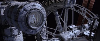 Movie still from “The Martian” (2015), directed by Ridley Scott – View of a space station; Wide shot, Overhead angle