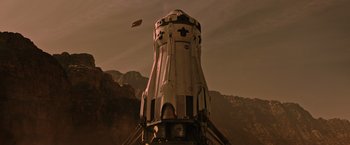 Movie still from “The Martian” (2015), directed by Ridley Scott – An image of a space ship in the middle of the desert; Extreme Wide shot, Low angle