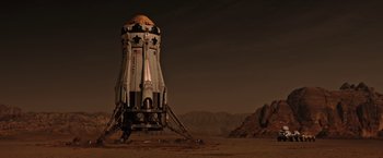 Movie still from “The Martian” (2015), directed by Ridley Scott – An image of an abandoned space ship in the desert; Extreme Wide shot, Low angle
