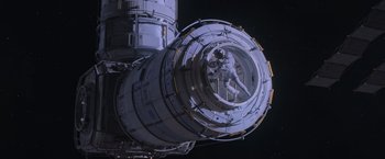 Movie still from “The Martian” (2015), directed by Ridley Scott – An image of an astronaut on a space station; Extreme Wide shot, Overhead angle