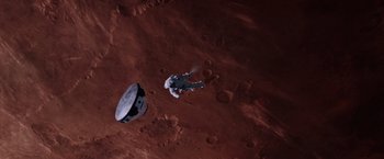 Movie still from “The Martian” (2015), directed by Ridley Scott – An image of an astronaut on the surface of the moon; Extreme Wide shot, Overhead angle