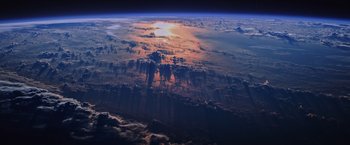 Movie still from “The Martian” (2015), directed by Ridley Scott – A view of the earth taken from the space shuttle; Extreme Wide shot, High angle