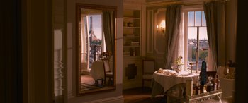 Movie still from “The Matrix Resurrections” (2021), directed by Lana Wachowski – A room that has a large mirror in it; Extreme Wide shot, High angle