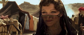 Movie still from “The Mummy” (1999), directed by Stephen Sommers – A woman with a veil on her face; Close Up shot, Over the shoulder angle