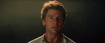 Movie still from “The Mummy” (2017), directed by Alex Kurtzman – A man with a goatee stares at the camera; Close Up shot, Low angle
