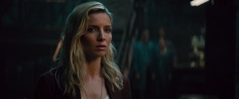 Movie still from “The Mummy” (2017), directed by Alex Kurtzman – A beautiful blonde woman with long hair; Close Up shot, Low angle
