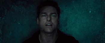 Movie still from “The Mummy” (2017), directed by Alex Kurtzman – A person with his mouth open; Close Up shot, Overhead angle