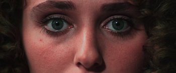 Movie still from “The New York Ripper” (1982), directed by Lucio Fulci – View of a woman's eyes; Extreme Close Up shot, Overhead angle