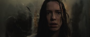 Movie still from “The Night House” (2020), directed by David Bruckner – A person with long hair; Close Up shot, Low angle
