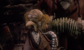 Movie still from “The Nightmare Before Christmas” (1993), directed by Henry Selick – The head of a puppet; Close Up shot, Low angle