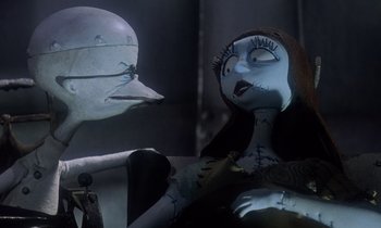 Movie still from “The Nightmare Before Christmas” (1993), directed by Henry Selick – A doll and a doll head; Close Up shot, Low angle