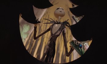 Movie still from “The Nightmare Before Christmas” (1993), directed by Henry Selick – A toy jack skellington; Medium shot, Low angle