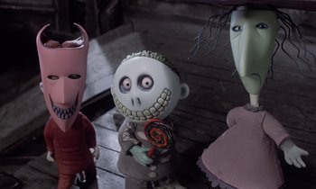 Movie still from “The Nightmare Before Christmas” (1993), directed by Henry Selick – A doll with other dolls in the background; Medium shot, High angle