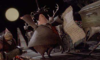 Movie still from “The Nightmare Before Christmas” (1993), directed by Henry Selick – A character from the movie , the nightmare before christmas; Medium shot, Low angle