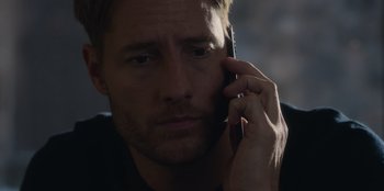 Movie still from “The Noel Diary” (2022), directed by Charles Shyer – A person talking on a cell phone; Close Up shot, Low angle