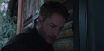 Movie still from “The Noel Diary” (2022), directed by Charles Shyer – A person looking down at his face; Close Up shot, Over the shoulder angle