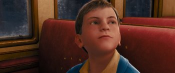 Movie still from “The Polar Express” (2004), directed by Robert Zemeckis – A young boy is looking up at the sky; Close Up shot, High angle