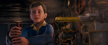 Movie still from “The Polar Express” (2004), directed by Robert Zemeckis – A young boy is looking into the distance; Medium shot, High angle