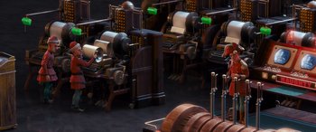 Movie still from “The Polar Express” (2004), directed by Robert Zemeckis – A room filled with lots of machines and instruments; Extreme Wide shot, High angle