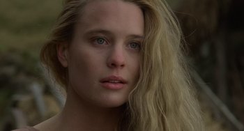Movie still from “The Princess Bride” (1987), directed by Rob Reiner – A person with long blonde hair; Close Up shot, Over the shoulder angle