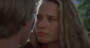 Movie still from “The Princess Bride” (1987), directed by Rob Reiner – A person with their hand on her face; Close Up shot, Over the shoulder angle