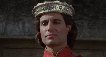 Movie still from “The Princess Bride” (1987), directed by Rob Reiner – A person wearing a crown; Close Up shot, Low angle