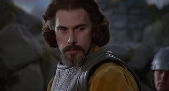 Movie still from “The Princess Bride” (1987), directed by Rob Reiner – A man with long hair and a beard; Close Up shot, Low angle