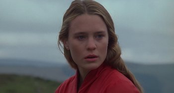 Movie still from “The Princess Bride” (1987), directed by Rob Reiner – A beautiful young lady wearing a red jacket; Close Up shot, Low angle