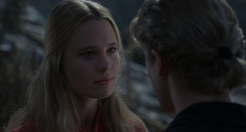 Movie still from “The Princess Bride” (1987), directed by Rob Reiner – A young woman and a young man are looking at one another; Close Up shot, Over the shoulder angle