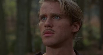 Movie still from “The Princess Bride” (1987), directed by Rob Reiner – A person with a mustache; Close Up shot, Low angle
