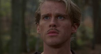 Movie still from “The Princess Bride” (1987), directed by Rob Reiner – A person with a mustache; Close Up shot, Low angle