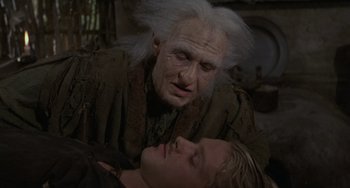 Movie still from “The Princess Bride” (1987), directed by Rob Reiner – An old man and a young man are in a room together; Close Up shot, Over the shoulder angle