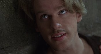 Movie still from “The Princess Bride” (1987), directed by Rob Reiner – A person with a mustache; Close Up shot, Overhead angle