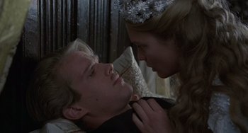 Movie still from “The Princess Bride” (1987), directed by Rob Reiner – A man and a woman are in a bed together; Close Up shot, Over the shoulder angle