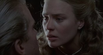 Movie still from “The Princess Bride” (1987), directed by Rob Reiner – A woman's face as a man looks on; Close Up shot, Over the shoulder angle