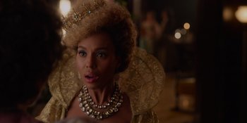 Movie still from “The School for Good and Evil” (2022), directed by Paul Feig – A person wearing a crown; Close Up shot, Over the shoulder angle