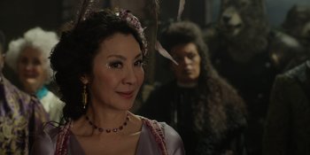 Movie still from “The School for Good and Evil” (2022), directed by Paul Feig – A person wearing a costume; Close Up shot, Over the shoulder angle