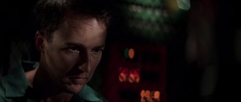 Movie still from “The Score” (2001), directed by Frank Oz – A person in a dark room; Close Up shot, Low angle