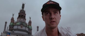 Movie still from “The Score” (2001), directed by Frank Oz – A person wearing a hat; Close Up shot, Low angle