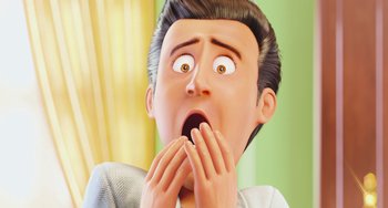 Movie still from “The Secret Life of Pets” (2016), directed by Chris Renaud – An animated man with his mouth wide open and his hands near his face; Close Up shot, Low angle