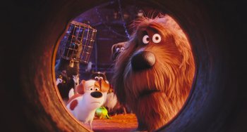 Movie still from “The Secret Life of Pets” (2016), directed by Chris Renaud – A scene from the movie the secret life of pets; Wide shot, Low angle