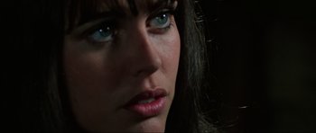 Movie still from “The Specialists” (1969), directed by Sergio Corbucci – A woman's face with blue eyes; Close Up shot, Over the shoulder angle