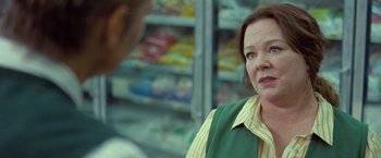 Movie still from “The Starling” (2021), directed by Theodore Melfi – A woman in a store talking to a man; Close Up shot, Over the shoulder angle