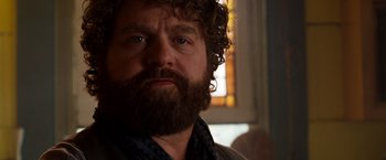 Movie still from “Due Date” (2010), directed by Todd Phillips – A person with a beard; Close Up shot, Low angle