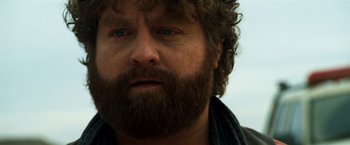 Movie still from “Due Date” (2010), directed by Todd Phillips – A person with a beard; Close Up shot, Low angle