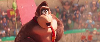 Movie still from “The Super Mario Bros. Movie” (2023), directed by Aaron Horvath – A character from the movie donkey kong; Close Up shot, Low angle